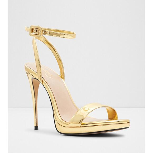 ALDO Women's Kat Two Piece Platform Dress Sandals, Gold Size 6.5M - Picture 1 of 6